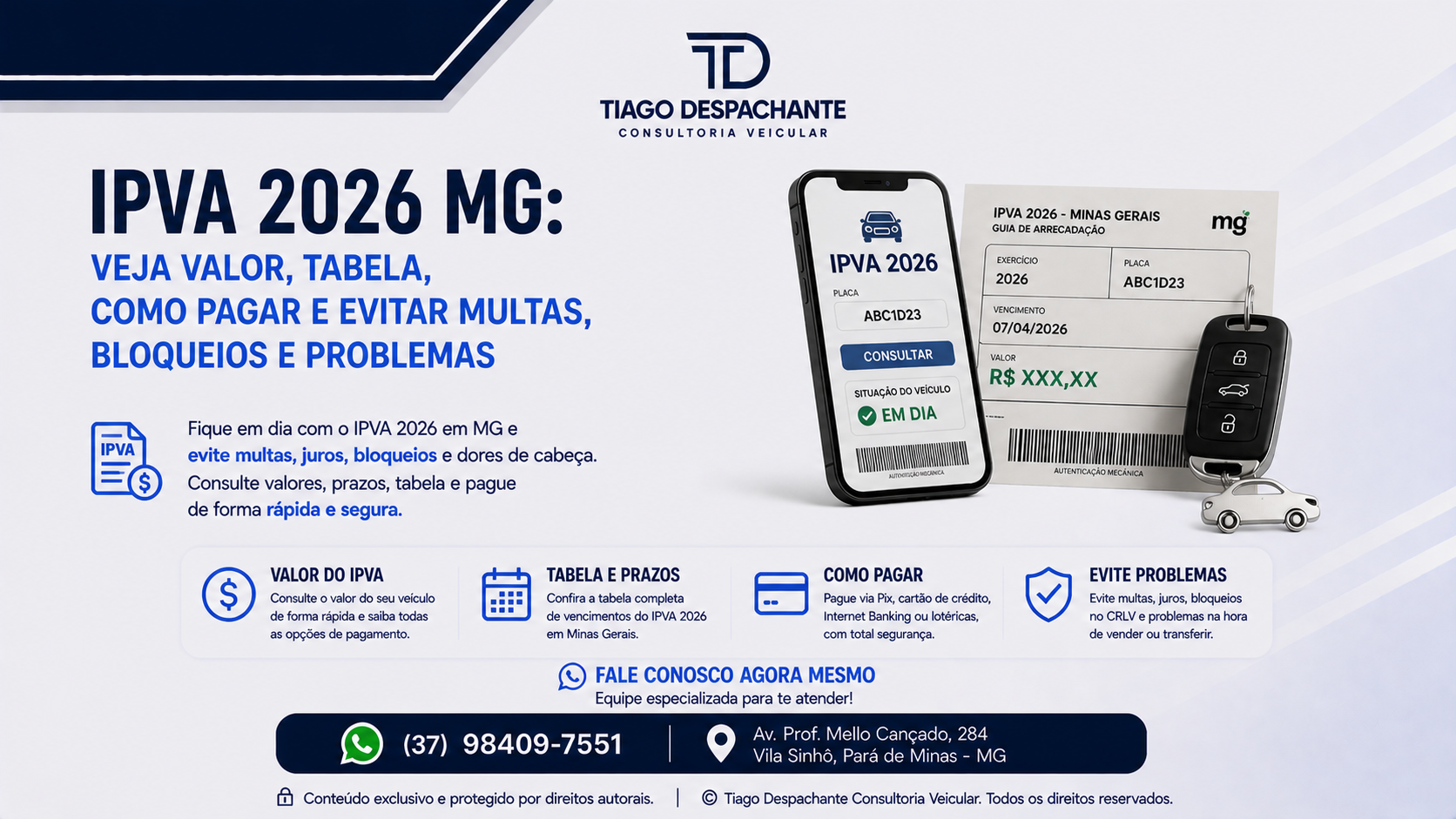 IPVA 2026 MG: valor, tabela, como pagar e evitar problemas com o veículo