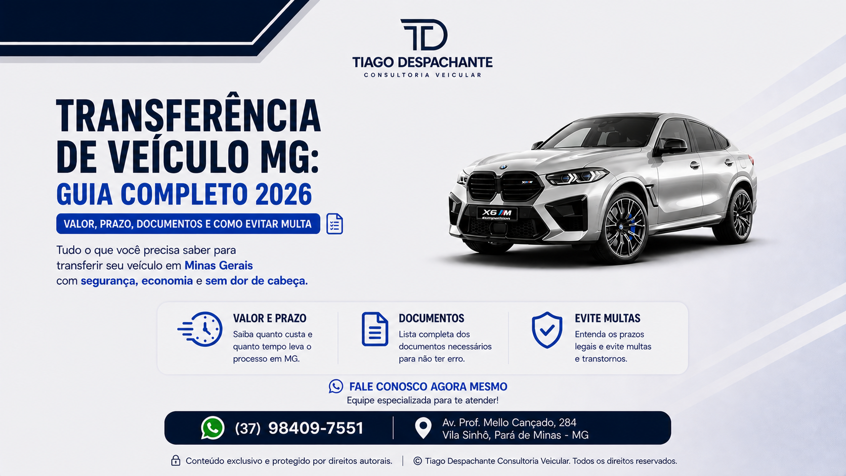 Quanto custa transferência de veículo em MG em 2026?